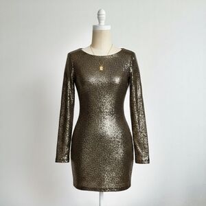 Guess Gold And Dark Brown Sequin Bodycon Dress